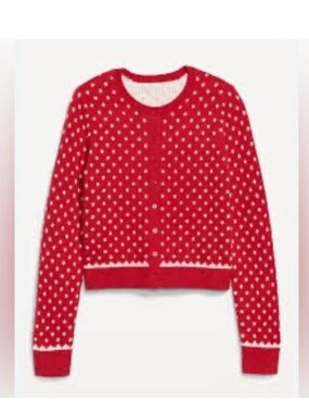 Old Navy | SoSoft Red White Heart Fair Isle Cardigan Sweater